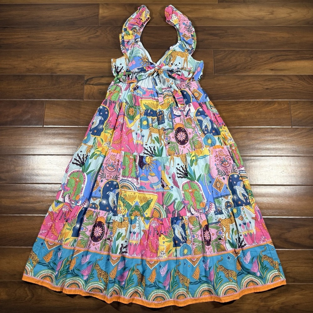 J.Marie Women's Size XL Zodiac Print Sloan Ruffle Strap Tiered Midi Dress - Picture 8 of 13